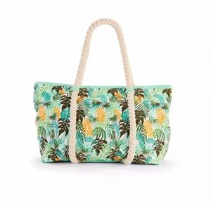 No Boundaries Green Palm Tropical Rope Tote Beach